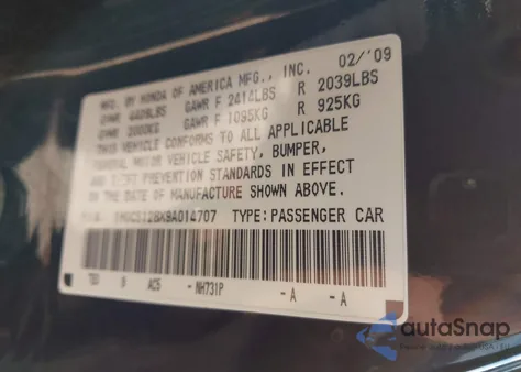 2009 Honda Accord 2.4 Ex-L from USA, damaged, VIN 1HGCS128X9A014707